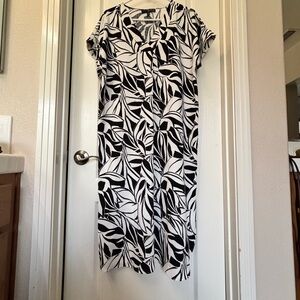 Fred David Monochrome Leaf Pattern Midi Dress